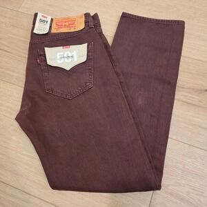 Levis 501 Jeans New Mens Original Button Fly Color Burgundy Maroon